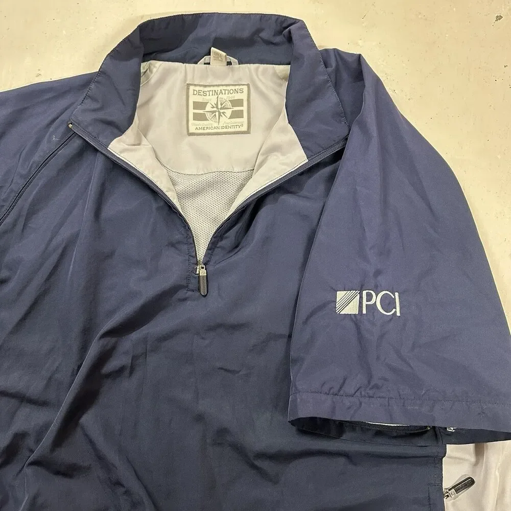 Destinations PCI Windbreaker Men's XL Navy 1/4 Zip Pullover Rain Short Sleeve